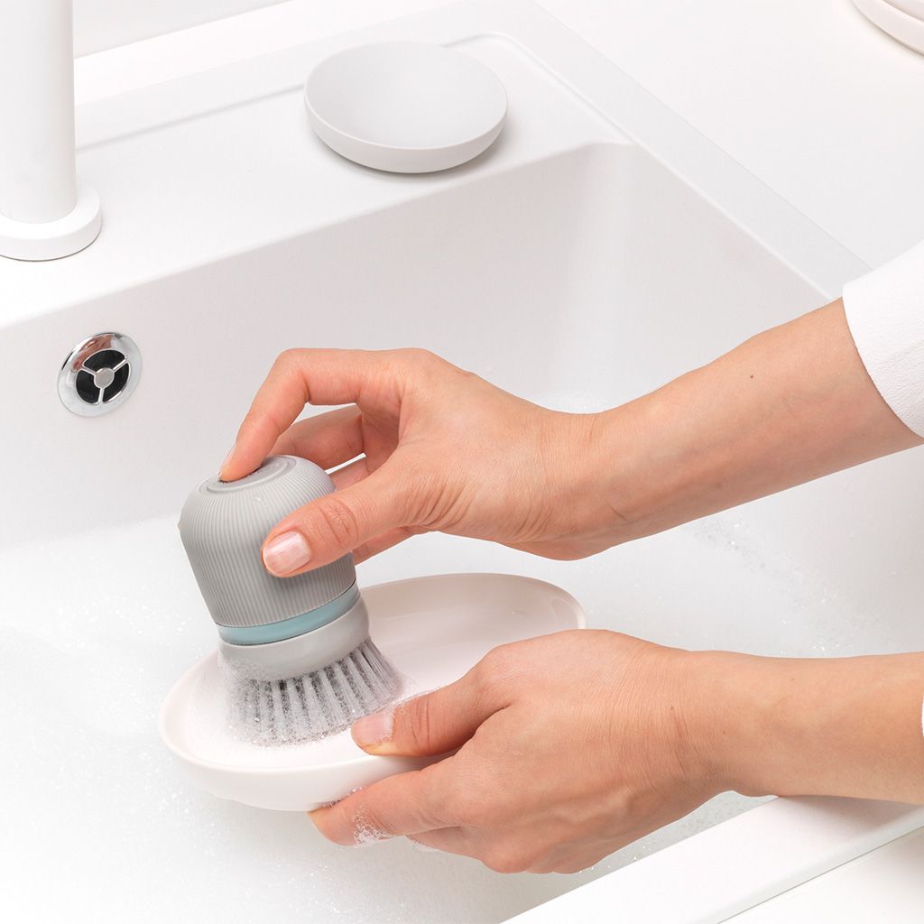 Easy Clean Soap Dispensing Brush with Suction Base