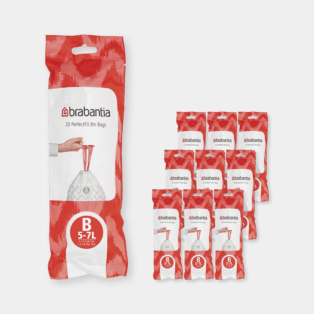 Brabantia PerfectFit Trash Bags (Size G / 6-8 Gallon) Thick Plastic Trash  Can Liners with Tie Tape Drawstring Handles (20 Bags)