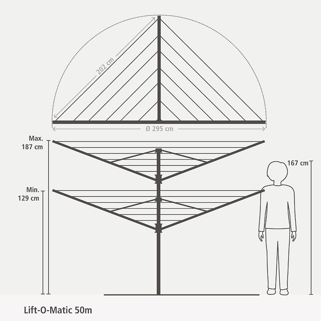lezer Leidingen Zich afvragen Droogmolen Lift-O-Matic, 50 meter met metalen grondanker, doorsnede 45 |  Brabantia